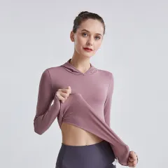 Hooded Sports Long Sleeve Sweatshirt Running Quick Dry Tight - Lilac Purple - View 1