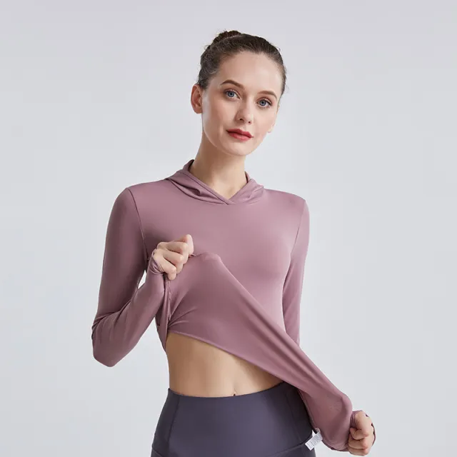Hooded Sports Long Sleeve Sweatshirt Running Quick Dry Tight Lilac Purple - Shop at LoveMi