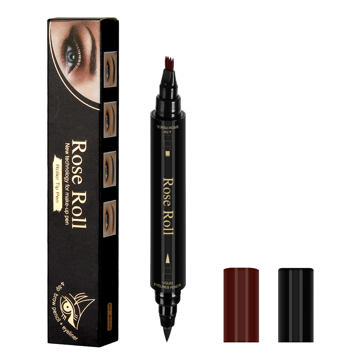 Double Headed Self adhesive Eyeliner And Four pointed Water Eyebrow Pencil Red Brown - Shop at LoveMi