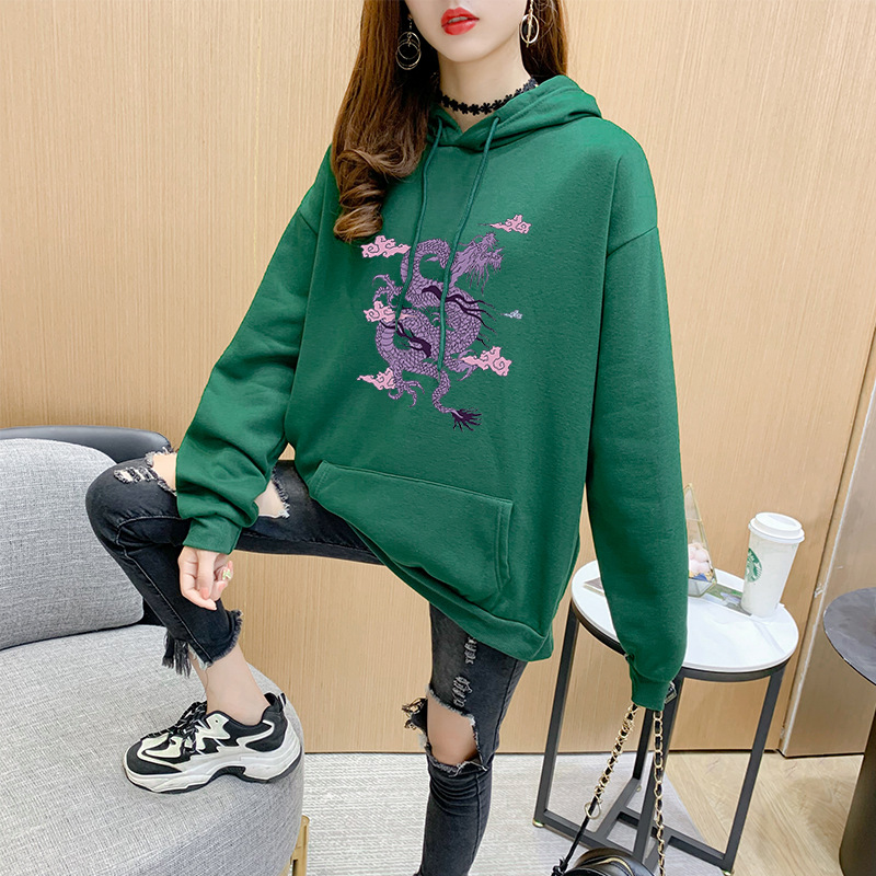 Title 15, Cartoon Hooded Sweater Women Plus Velvet Dragon...