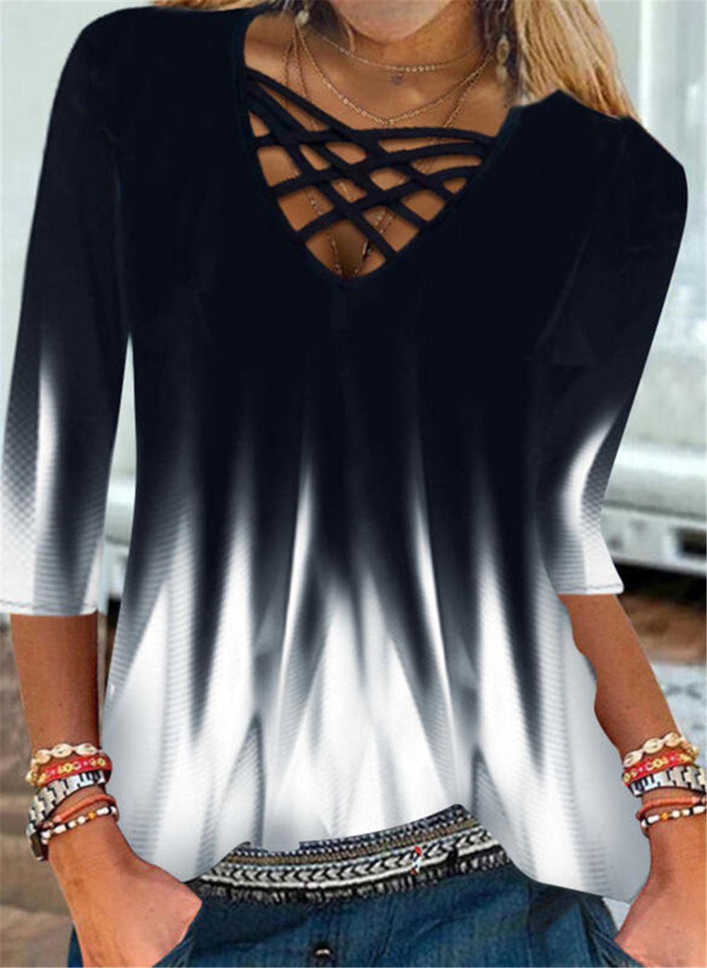 Ladies Gradient Print Fashion Casual Long Sleeve