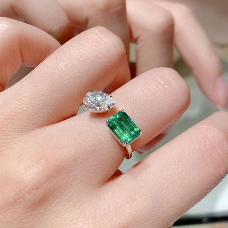 Title 2, Emerald Tourmaline Princess Ring Geometric Shap...