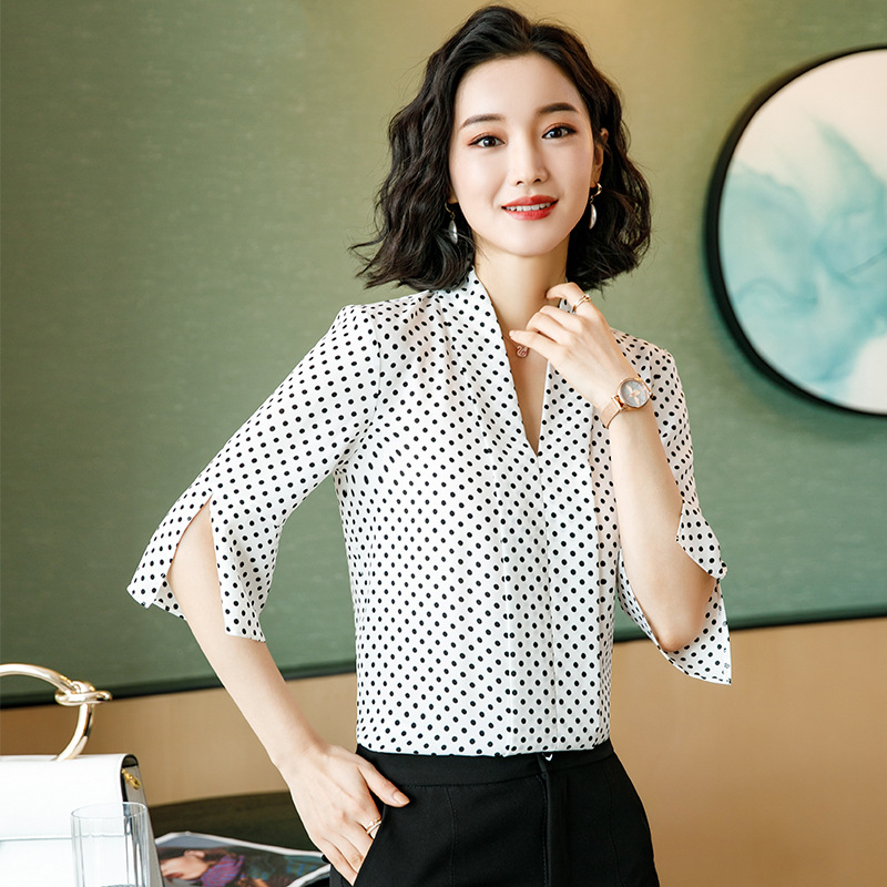 Title 3, Temperament V-neck Flared Sleeve Mid Chiffon Shirt