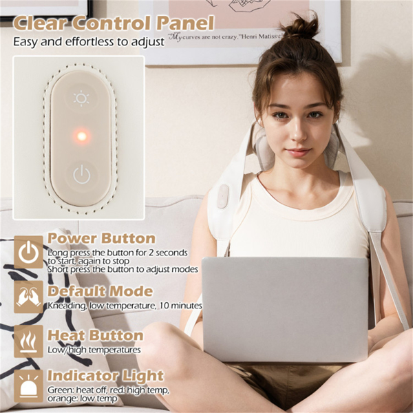 Neck Shoulder Massager - 4D Deep Tissue Kneading, 2 Modes & 2-Level Heat , Hands-Free Straps For Home Office Travel