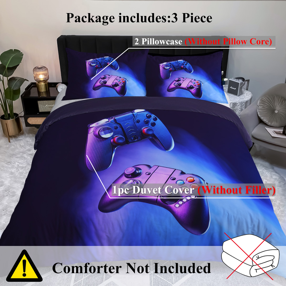 Boys Gamer Duvet Cover Set,Gamepad Bedding Set Kids Young Man Video Games Down... 4