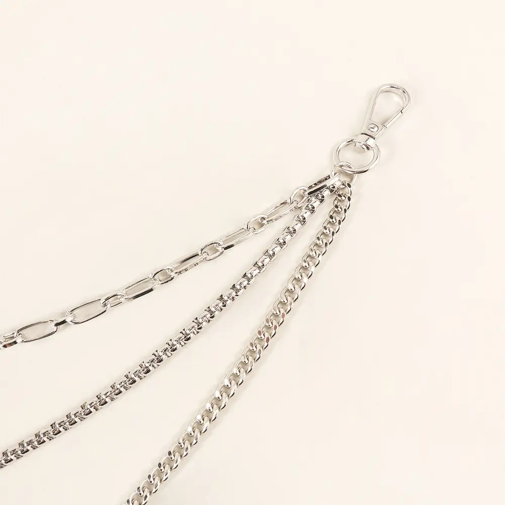 New European And American Style Pants Chain Men And Women Three-layer Silver Personality Chain With Jeans Punk Hip Hop Accessories