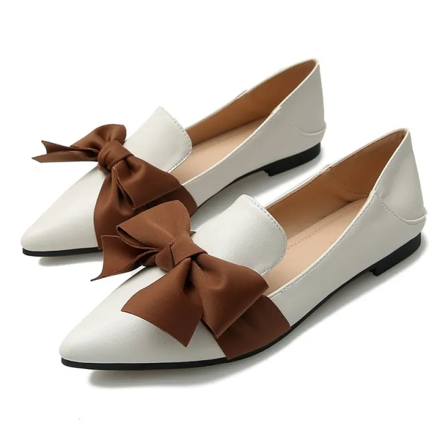 New Fashion Bowknot Flat One Pedal Loafers Soft Sole Single Shoes White - Shop at LoveMi