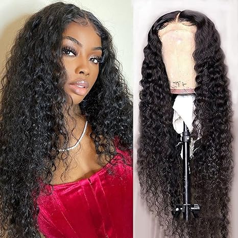 4x4 Lace Closure Human Hair Wig, Water Wave Wig Natural Color, 150 Percent Density