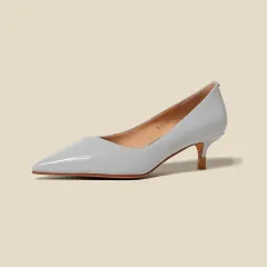 Sheepskin Pumps Elegant Mid Heel Irregular V High Heels - Blue - View 1