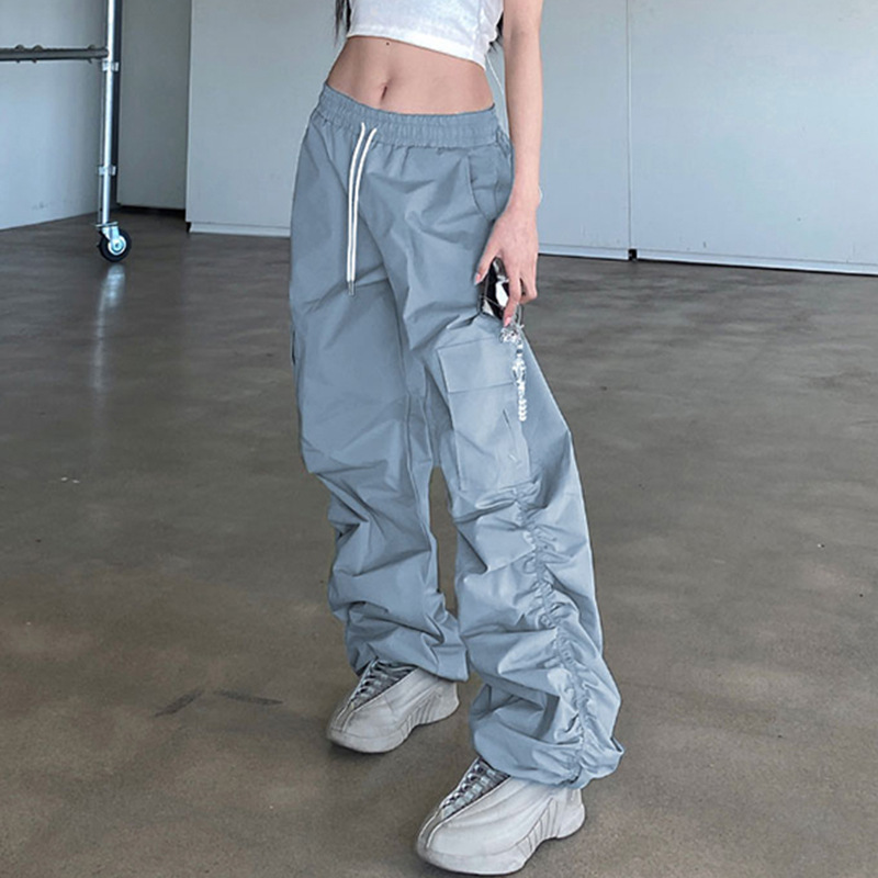 Title 4, Grey Blue Pleated Drawstring Casual Pants For W...