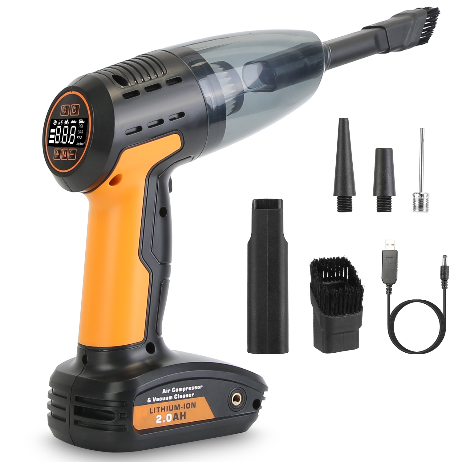 1Pc 4 In 1 Cordless Car Vacuum Cleaner And Tire Inflator With LED Light Digital Display Tire Pressure Gauge 150PSI Rechargeable Air Compressor Pump Essential Car Accessories - Image 8