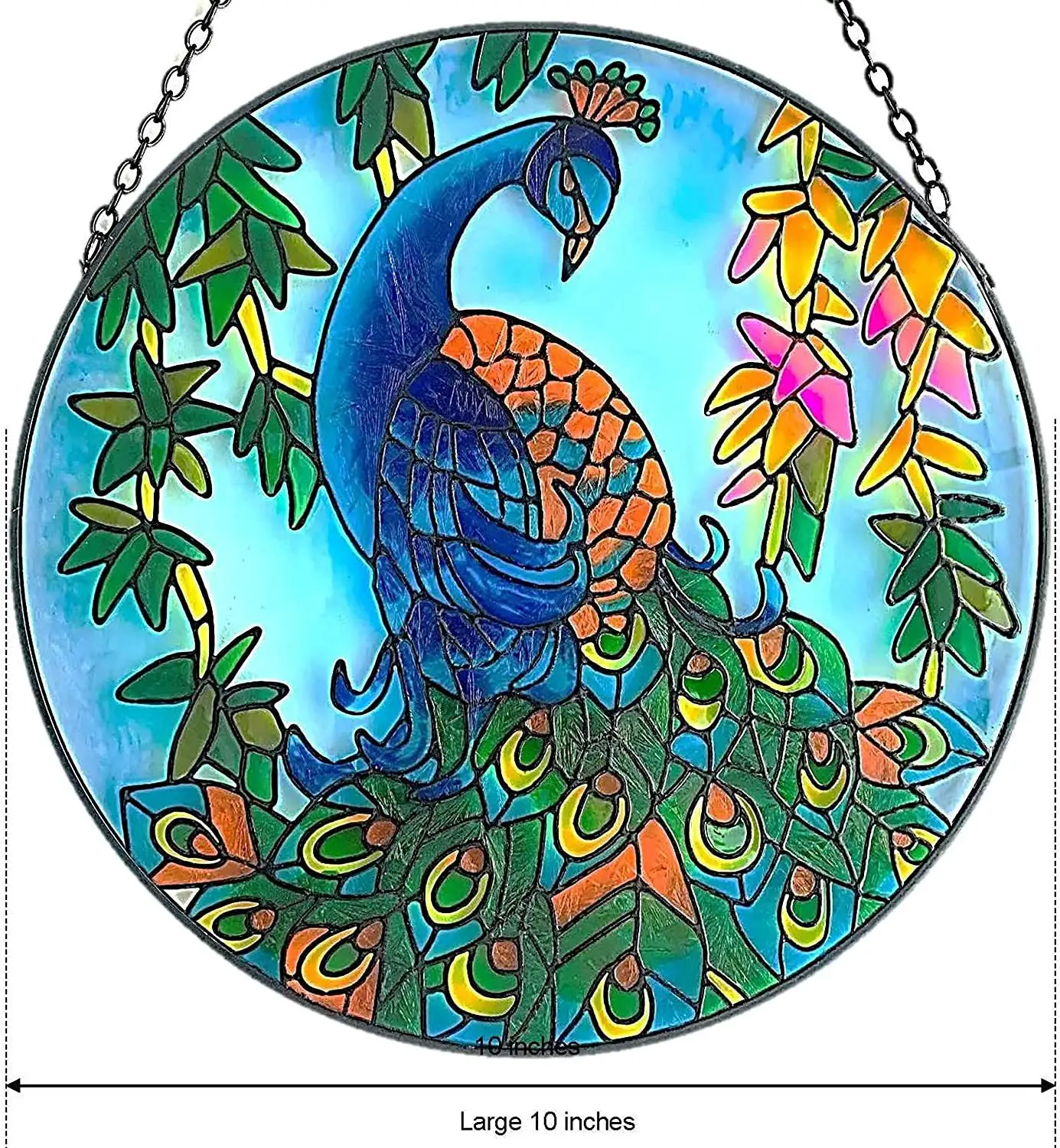 Stained Glass Peacock Window Decoration Round Color Peacock Ornament