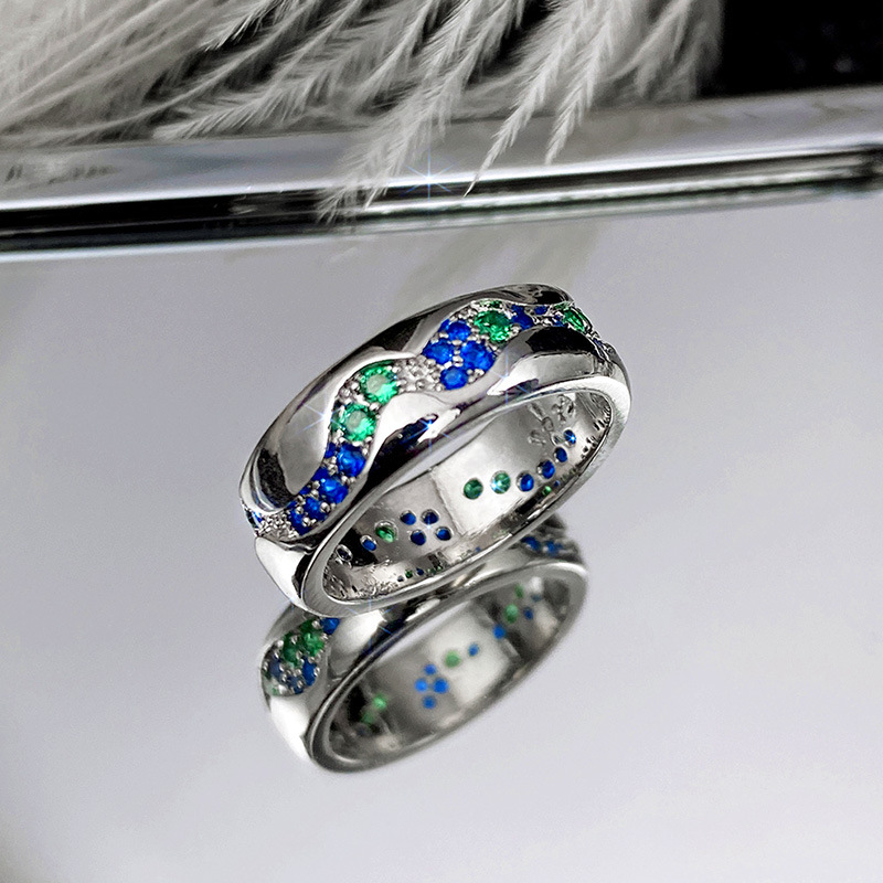 Title 5, Blue Green Zircon Set Lovers Ring Fashion, a st...