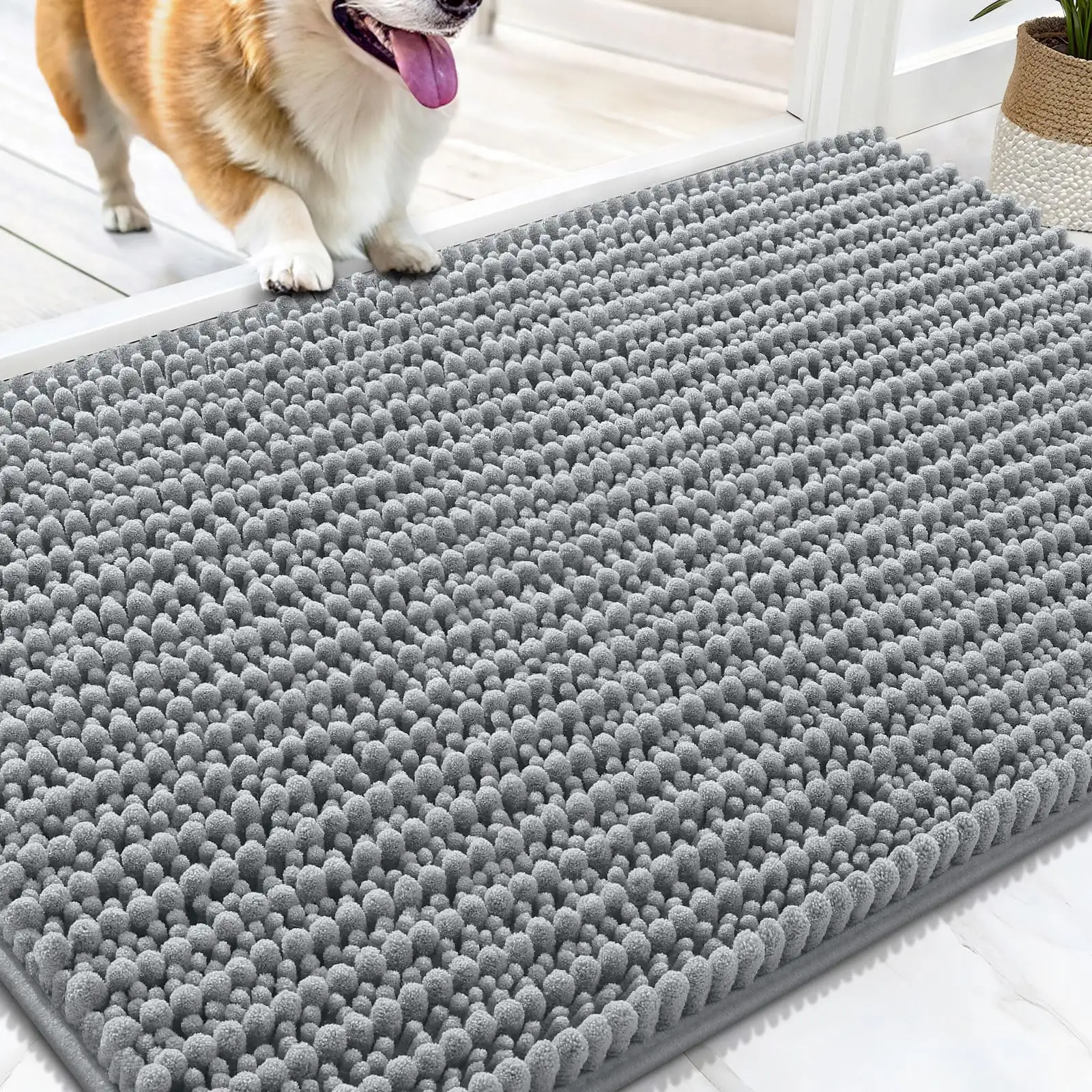 Dog Door Mat For Muddy Paws, Ultra Absorbent Chenille Mud Doormat, Non-Slip Washable And Dirt Trapping Indoor Doormat For Entryway, Quick-Dry Indoor Pet Mat For
