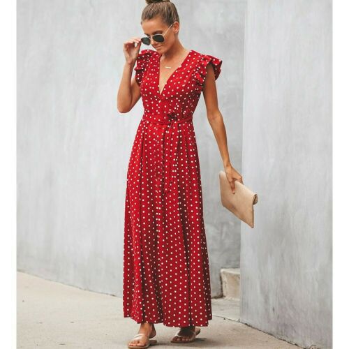 Women's Short Sleeve Tie Print Polka Dot Dress Red - Shop at LoveMi