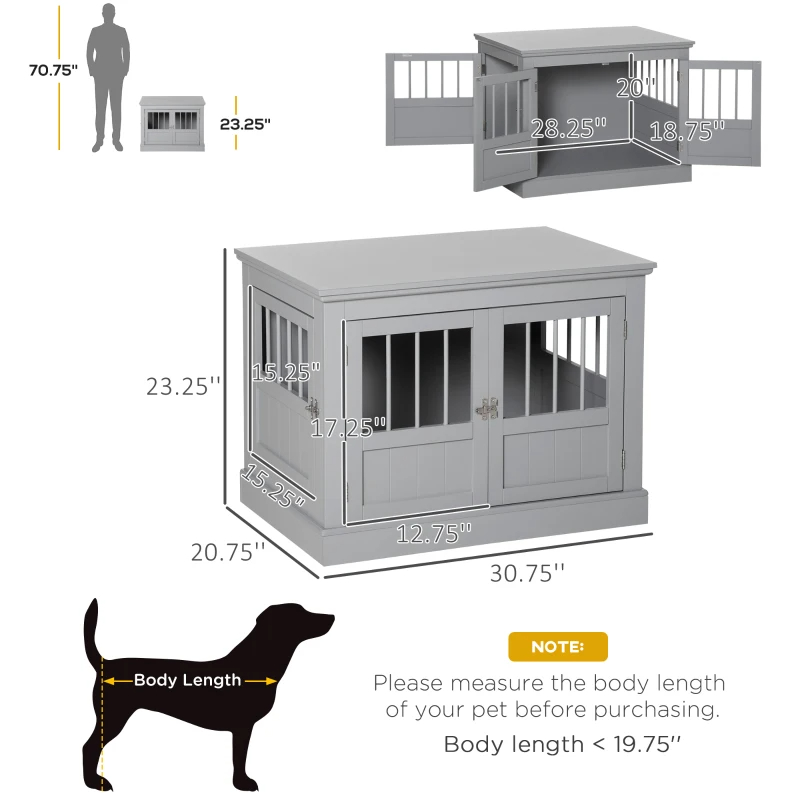 PawHut Wooden Dog Crate End Table, Dog Crate Furniture With Triple Doors, Puppy Crate For Small Dogs Indoor Use, Dark Gray