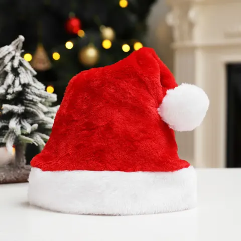 Christmas Goods Dense Velvet Short Plush Santa Hat New