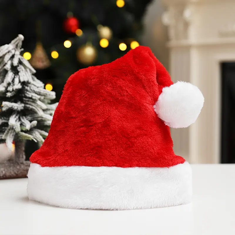 Christmas Goods Dense Velvet Short Plush Santa Hat New