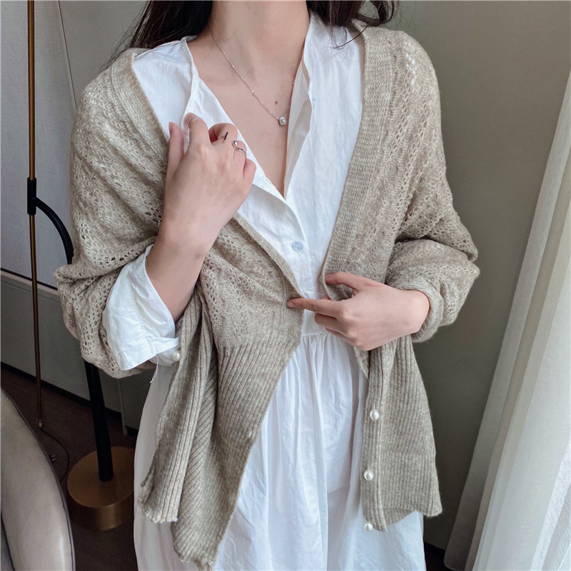 Women's Solid Color Cardigan Warm Knitted Shoulder