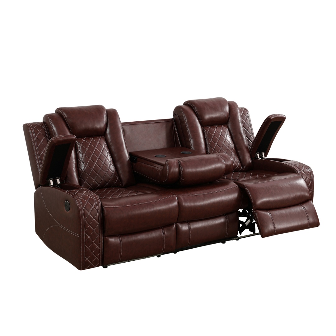 Pickup Only--Red Breathing Leather 3-Piece Living Room Recliner Sofa Set