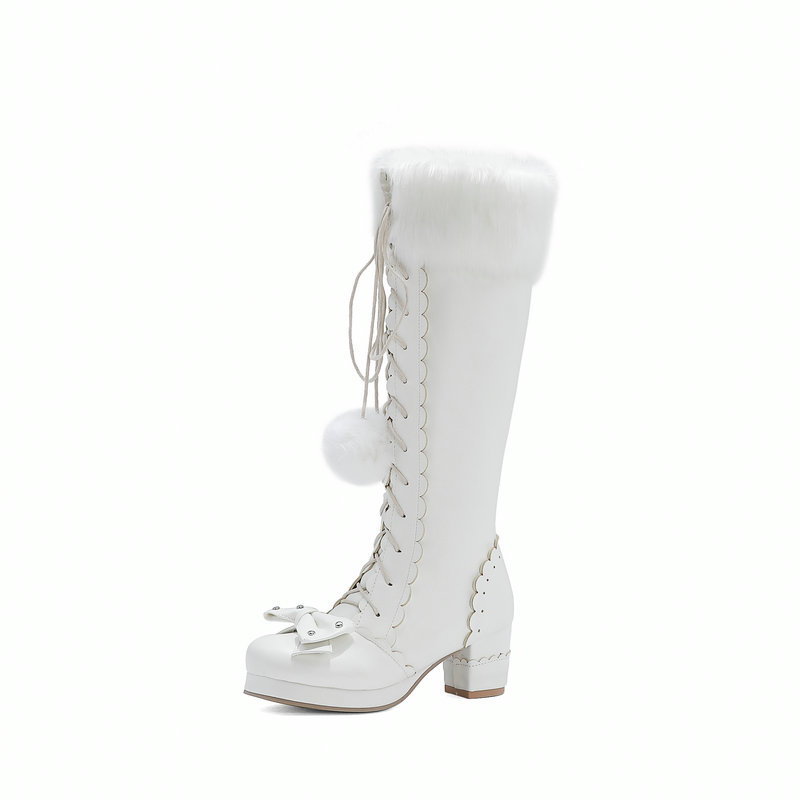 Title 3, Lace-up high-top fur ball warm boots