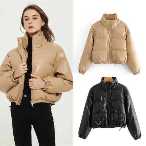Casual Pure Color Simple ImitationLeather Cotton Clothes Women