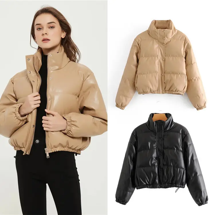 Casual Pure Color Simple ImitationLeather Cotton Clothes Women