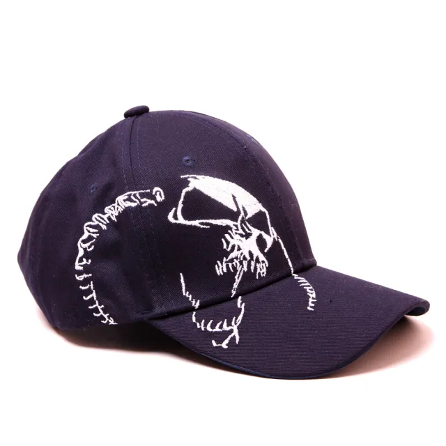 Skull embroidered fashion baseball cap Navy Blue Left - Shop at LoveMi