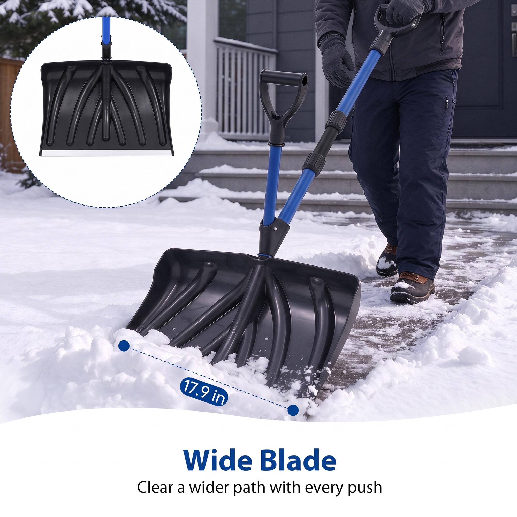 18IN Snow Shovel, Poly Blade, Spring Assisted Handle, Strain Reducing Design image 8