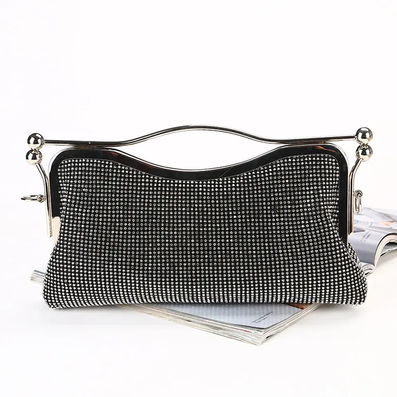 New Fashion Diamond Clutch Ladies Large Capacity Chain - Black