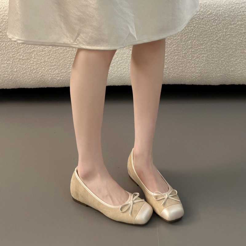 Women's 2026 French Style Mary Jane Shoes, Sweet Bow Built-In Height Increasing Square Toe Low-Cut Ballet Flats