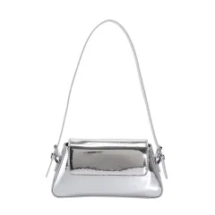 Women's Fashion Patent Leather Glossy Single Shoulder Crossbody Bag - Silver - View 1