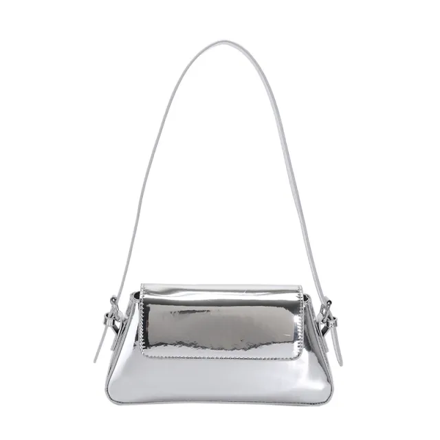 Women's Fashion Patent Leather Glossy Single Shoulder Crossbody Bag Silver - Shop at LoveMi