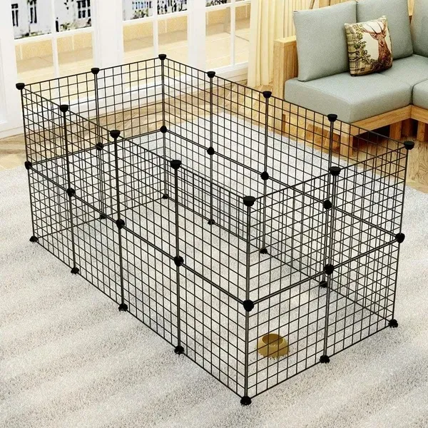 Pet Playpen, Small Animal Cage Indoor Portable Metal Wire Yard Fence For Small Animals, Guinea Pigs, Rabbits Kennel Crate Fence Tent Black - Black