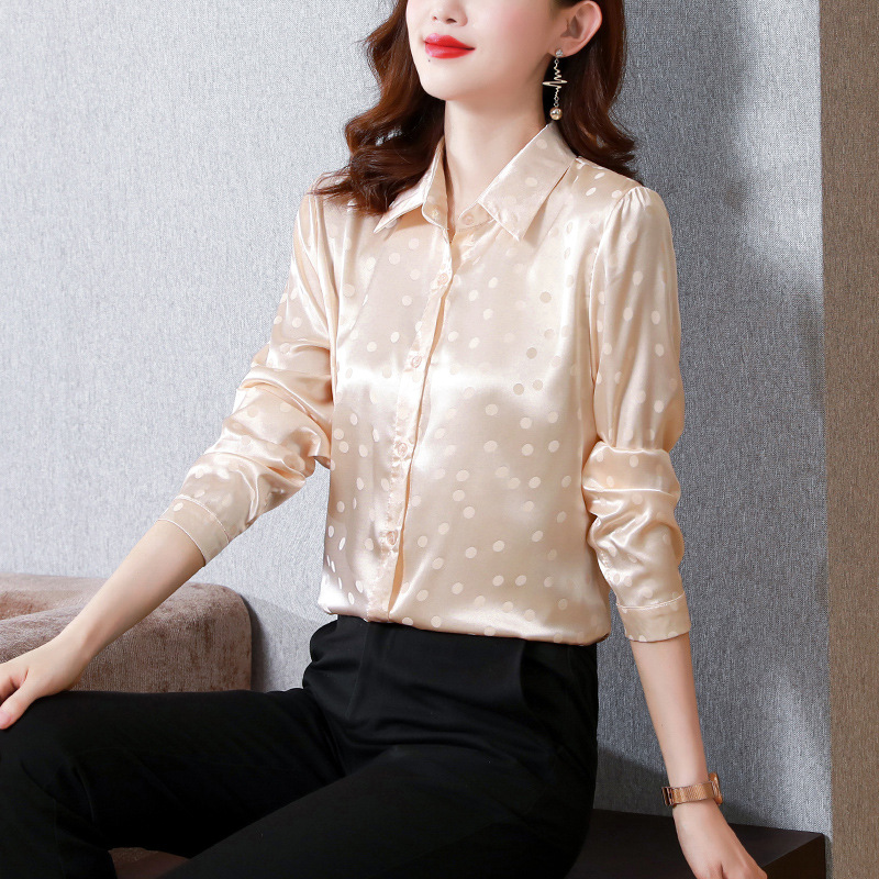 Polka Dot Jacquard Satin Slim Fit Shirt