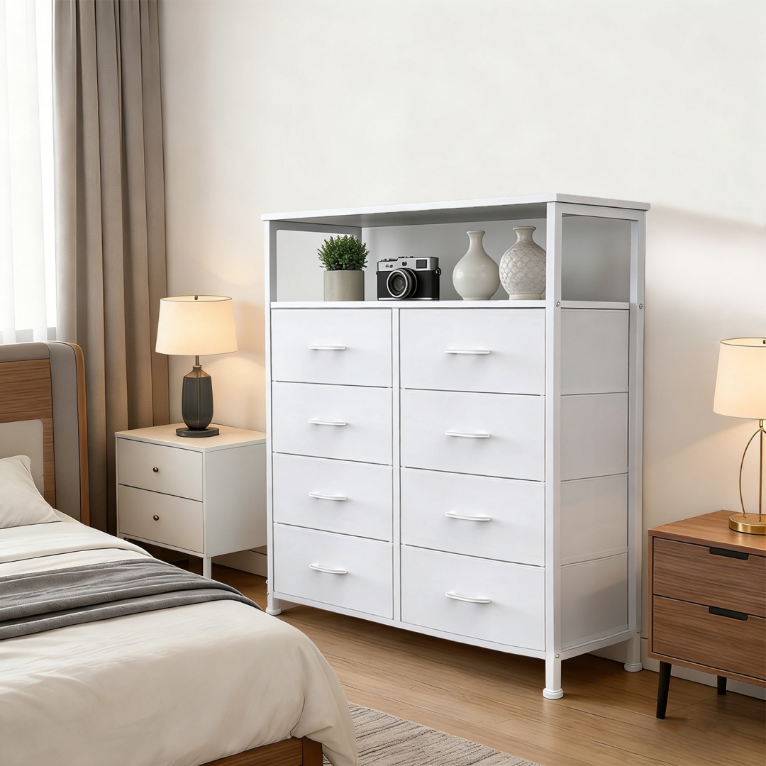 8-Drawer Fabric Dresser With Open Shelf, 45.9-inch Tall Storage Cabinet For Bedroom Closet Organization image 4
