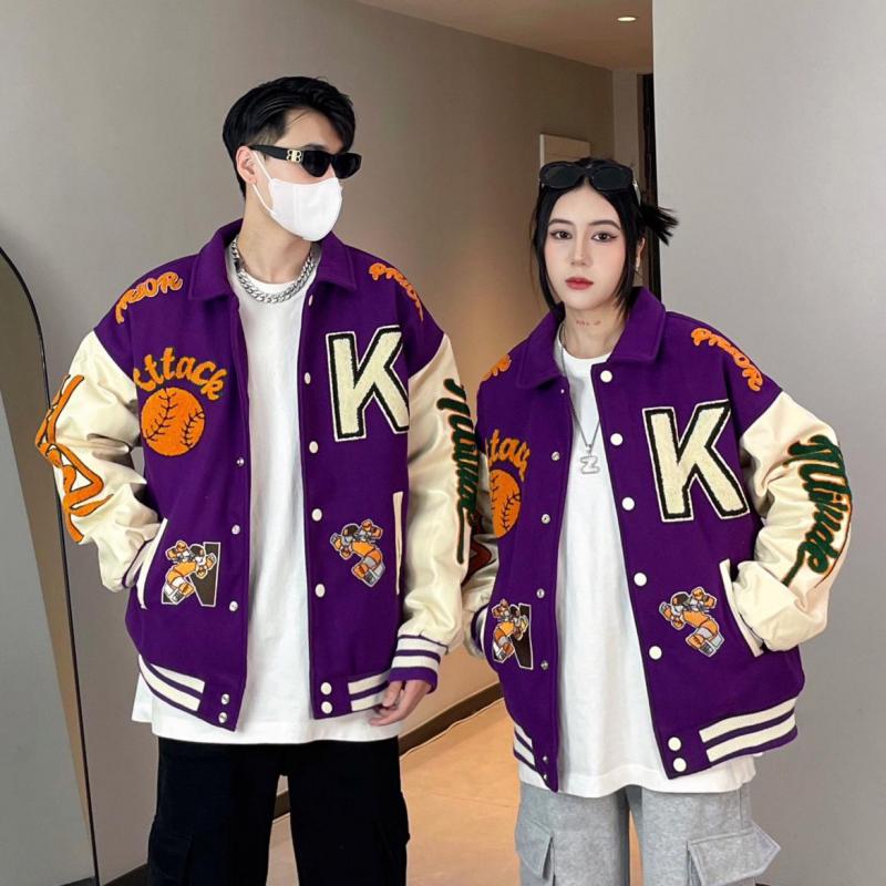 High Street Men's Color Matching Flocking Embroidery Baseball Uniform — image 1