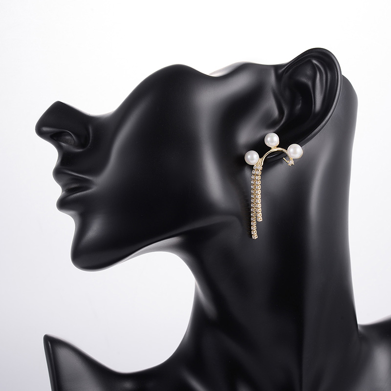 European And American Simple Diamond Design Pearl Earrings