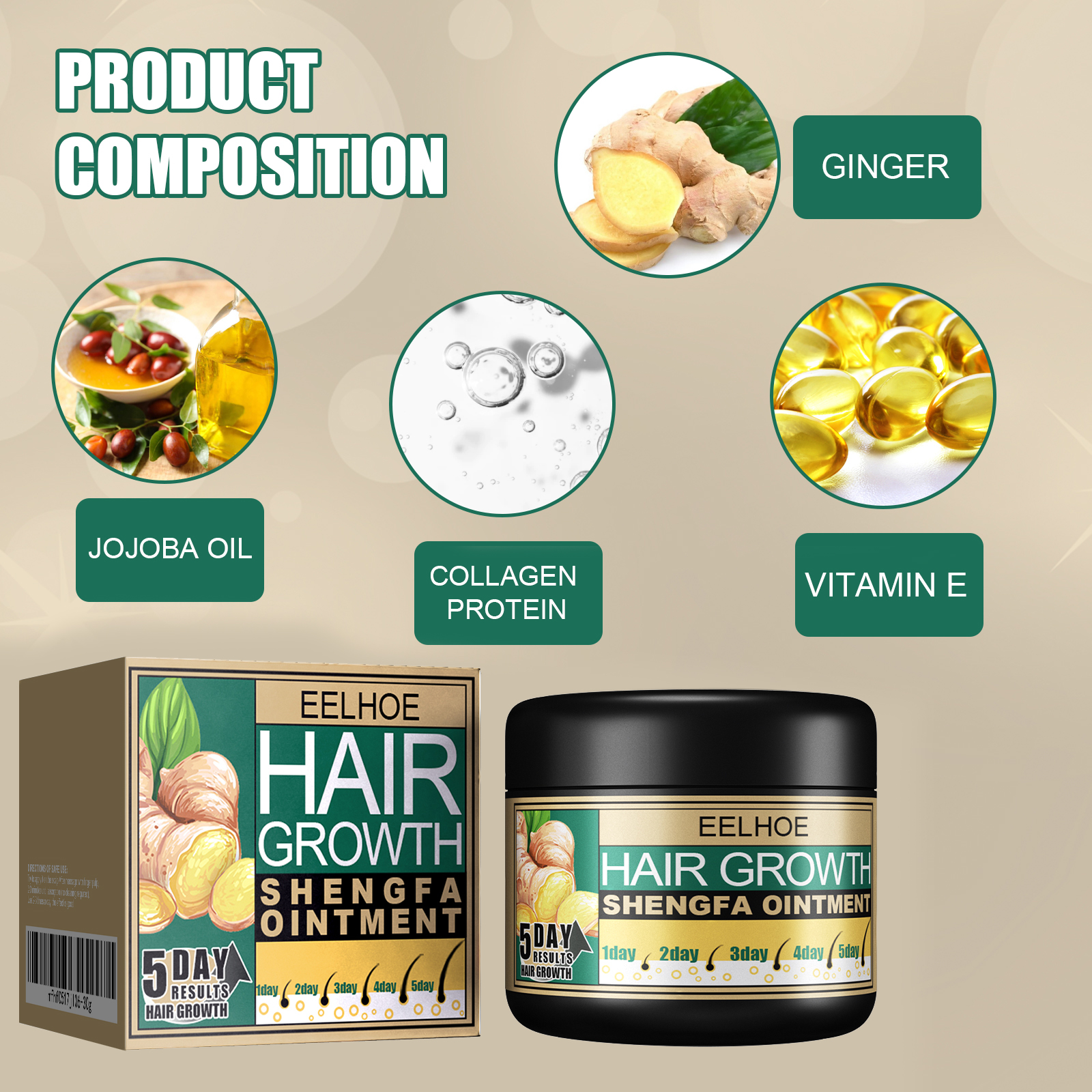 Ginger Hair Growth Ointment, Nourishing Scalp Care Cream For Thinning Hair, Anti Hair Loss Treatment With Ginger Root Extract thumbnail 5