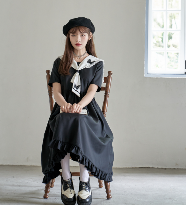 Dress Navy JK Uniform Sailor Suit Loose Waist Summer