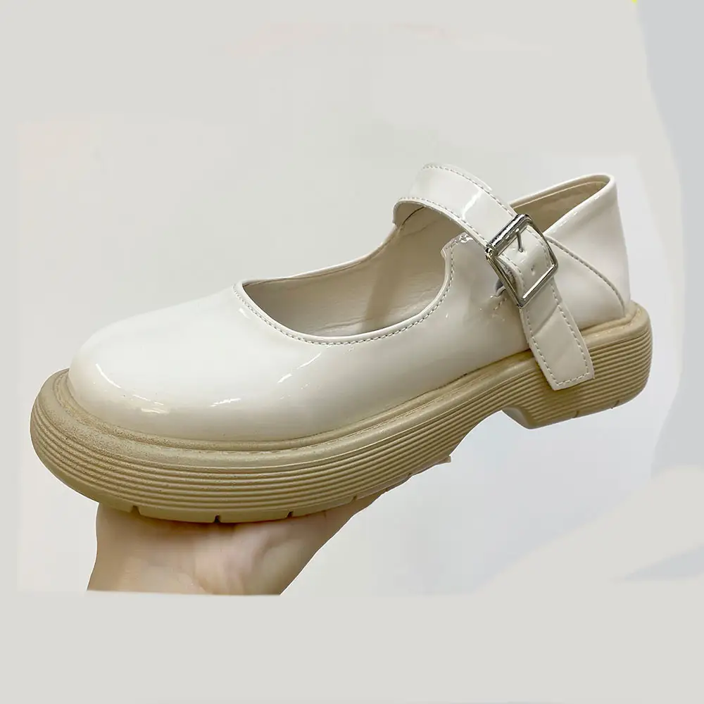 Round Head Doll Solid Color One Word Leather Shoes Women