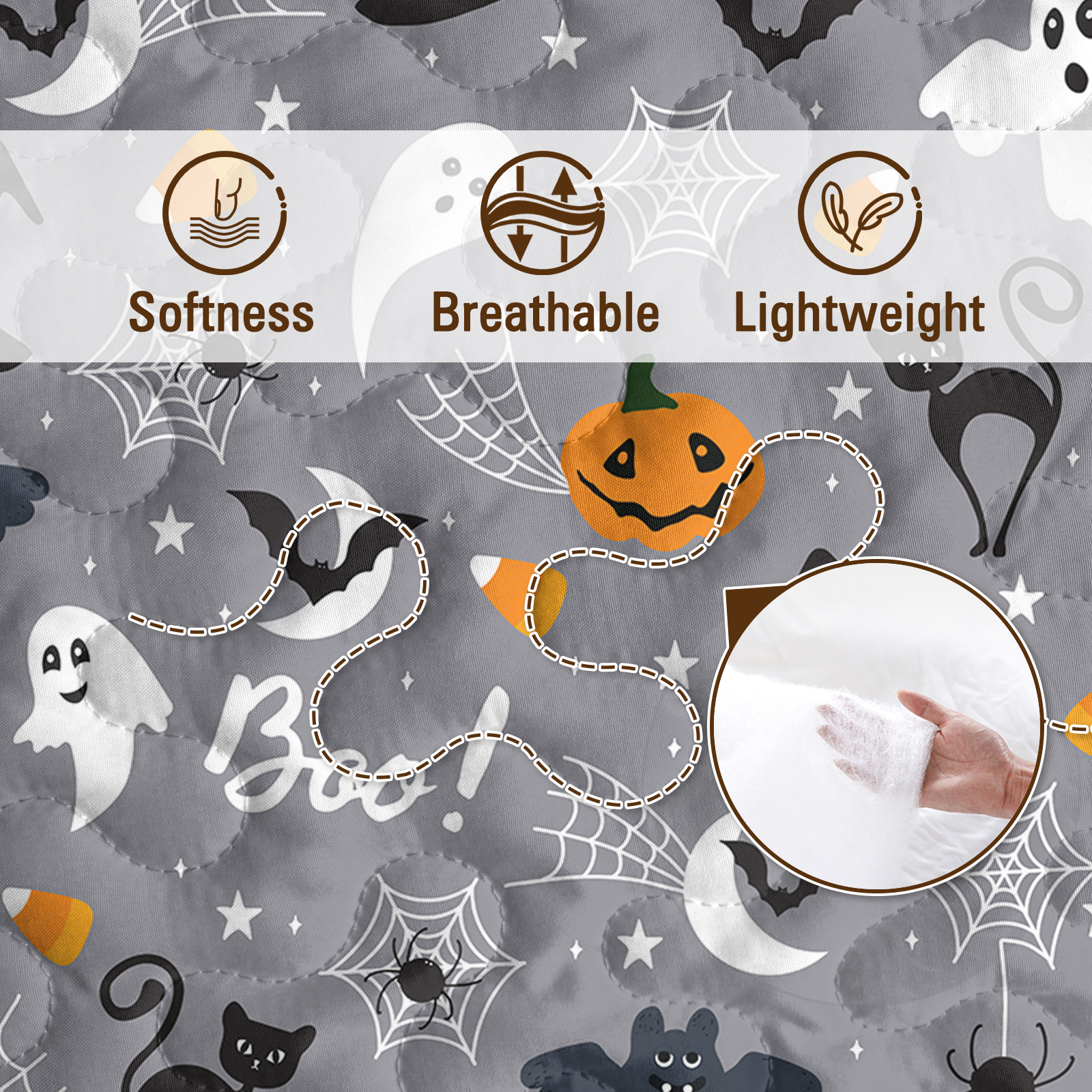 3pcs Halloween Pumpkin Set Comforter Set For Girls Boys Women, Soft Lightweight Halloween Bedding Set 1 Coverlet And 2 Pillowcases — foto 2