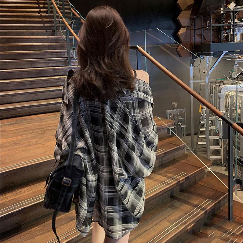 Title 1, Plaid Shirt Female Thin Student Loose Korean Ch...