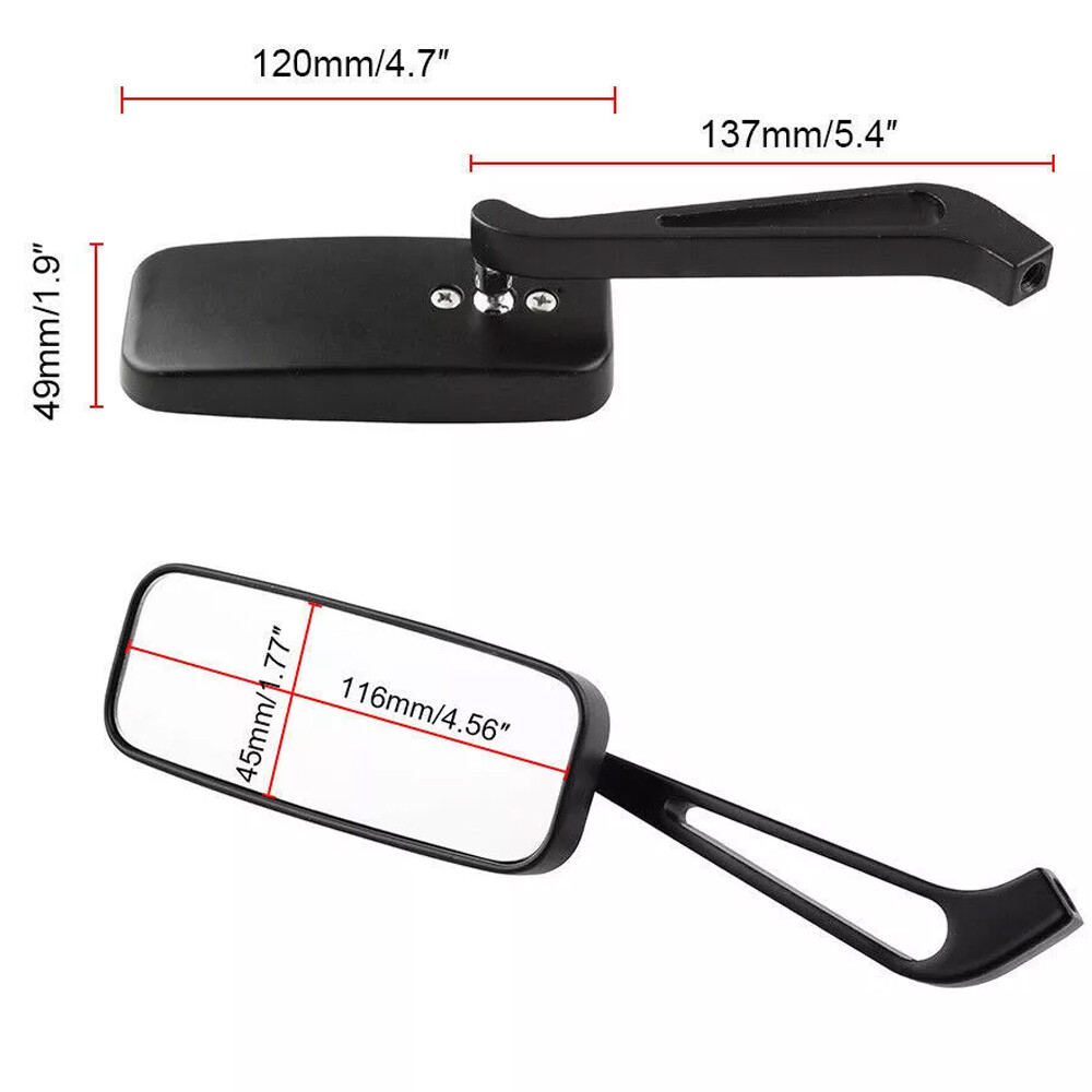 Universal Motorcycle Side Mirrors Set Black Aluminium Rearview Mirrors Blue Glass M8 M10 Adapters