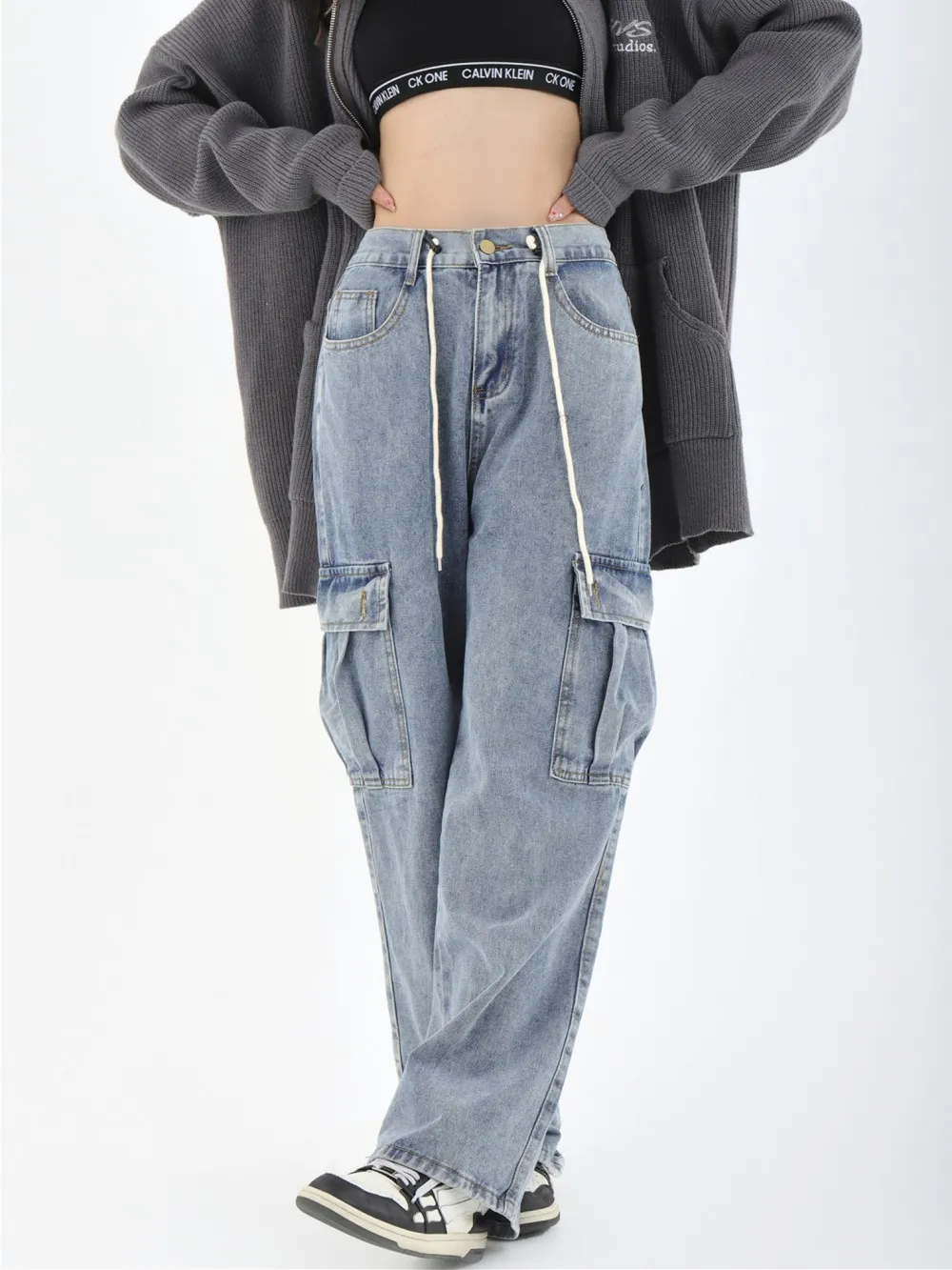 Washed Loose Fitting Casual Pants - Light Blue
