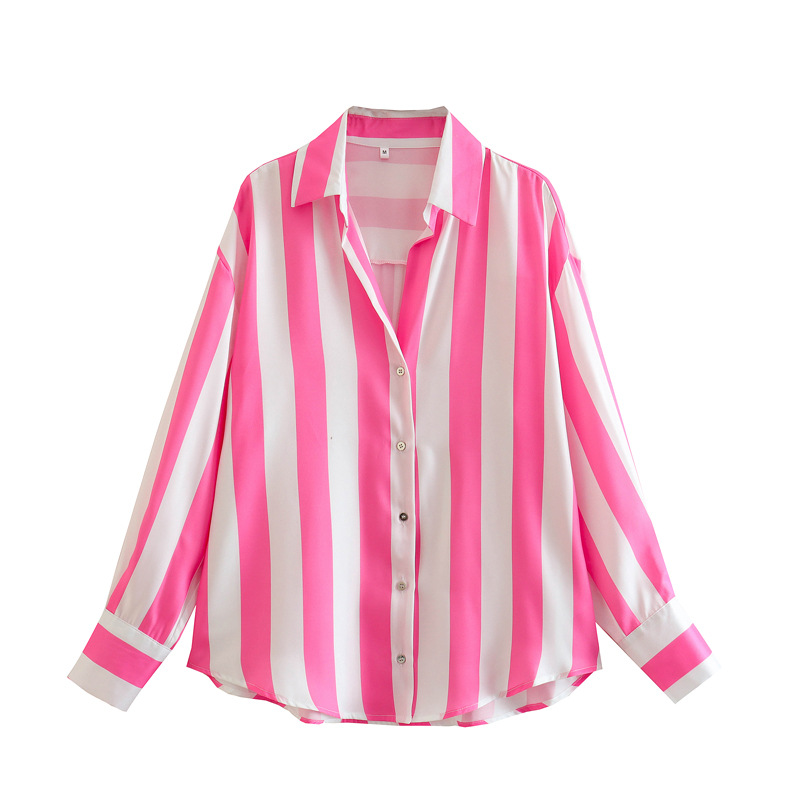 Title 2, Printed Striped Satin Draped Shirt