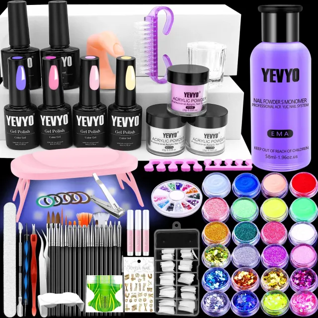 Acrylic Nail Kit With UV Light, 4 Colors Gel Polish Kit With 24 Glitter Colors Acrylic Powder Monomer Liquid Multicolour - Shop at LoveMi