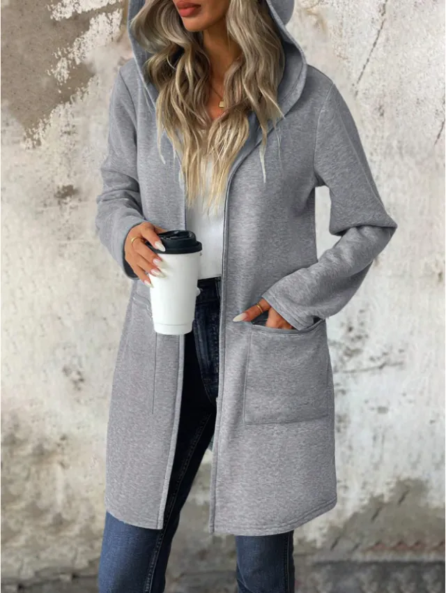 Women's Autumn Long Sleeve Hoodie Jacket, Drop Shoulder Grey - Shop at LoveMi