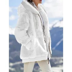 New Winter Plush Hooded Sweater Zipper Autumn Loose Winter And Zipper Women Women's Coat Hooded Warm Outwear - White - View 1