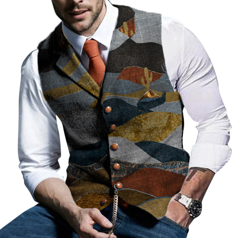 Men's Camouflage Print Lapel Slim Waistcoat